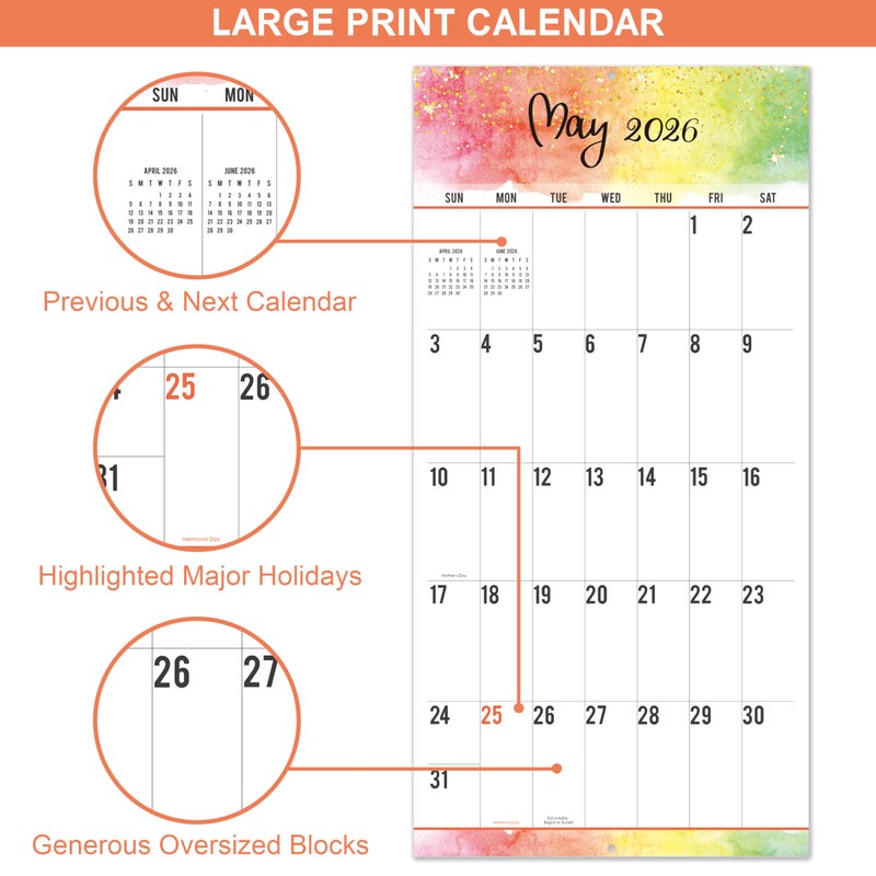 Journaltastic 2026 Wall Calendar - 12-Month Monthly Wall Calendars, Jan. 2026 - Dec. 2026, Large Print Big Grid Wall Calendar 2026, 12" x 24" (Open), Thick Paper - Image 4